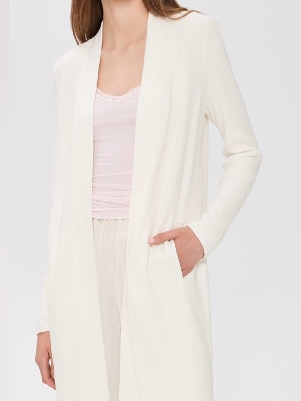 Barefoot Dreams CozyChic Ultra Lite Everything Open Front Cardigan Cream XL